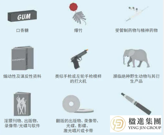 以上图中示例为海关规定禁止携带物品